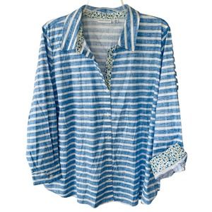 Susan Graver size 22W Cotton Buttondown striped blue white Buttondown Shirt
